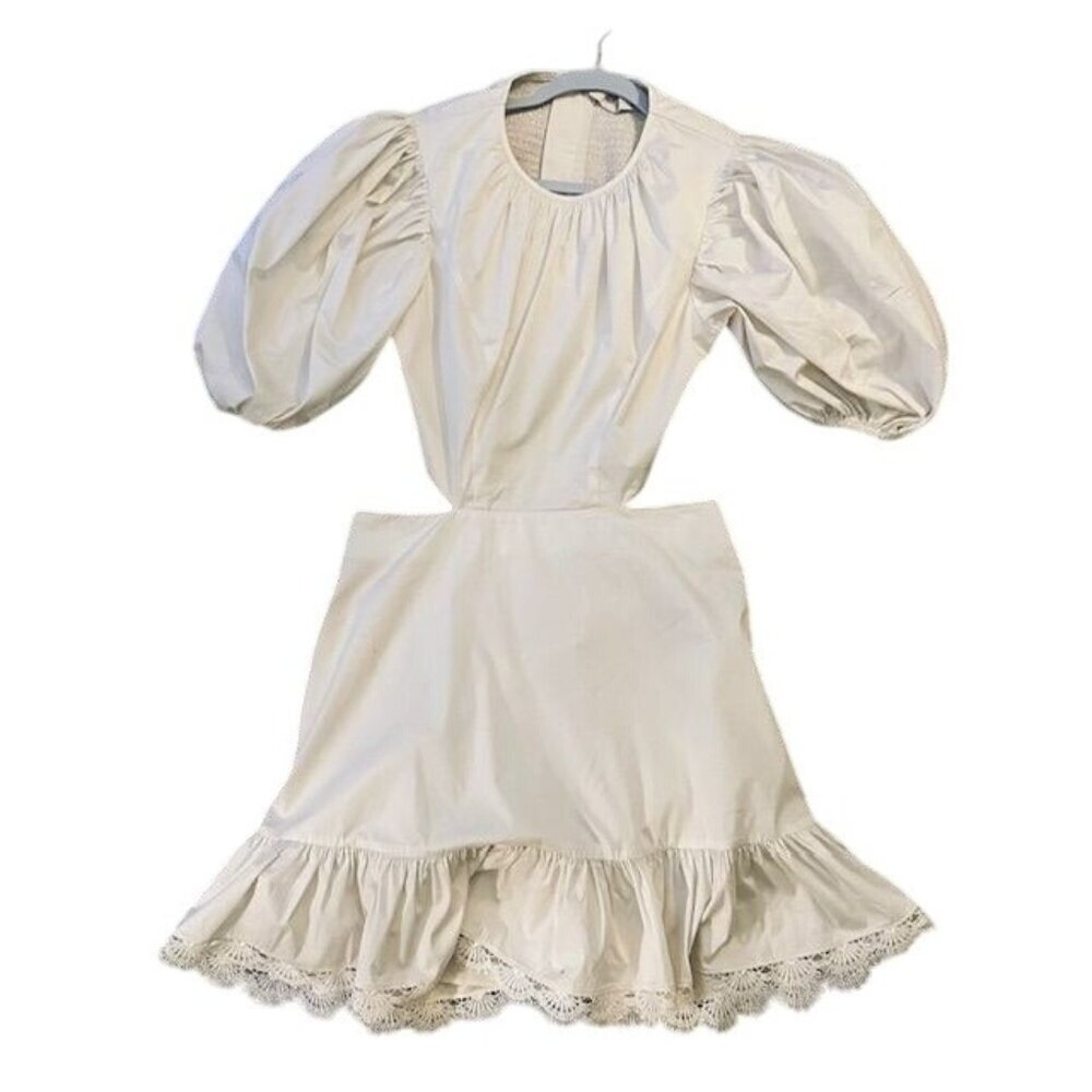 Keepsake Asymmetric Fairy Puffy Sleeves Open Cut Waist Ruffled Hem Short Dress 8